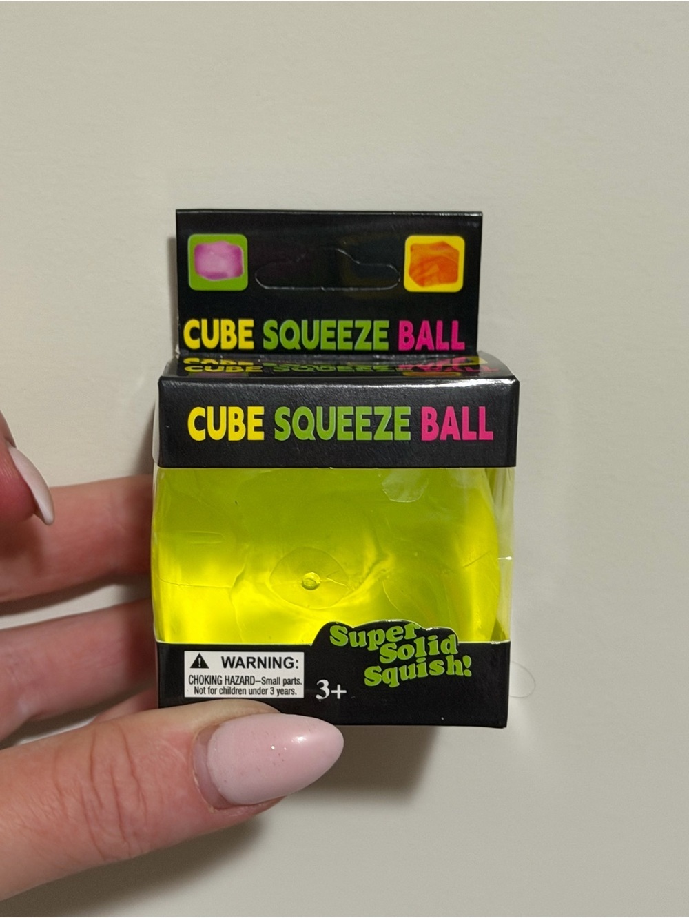 Vibrant Super Solid Squish Cube Squeeze Ball - Neon Yellow